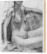 Seated Nude Female Figure Drawing Wood Print