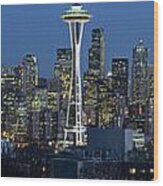Seattle Evening Skyline Wood Print
