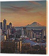 Seattle Sunset Panorama Wood Print