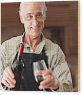 Senior Man Having A Glass Of Wine Wood Print
