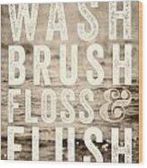 Sepia Bathroom Art Wash Brush Floss And Flush Wood Print
