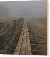 September Mist Hdr - Foggy Day Over Walk Way Wood Print