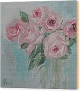 Shabby Chic Pink Roses Oil Palette Knife Painting Wood Print