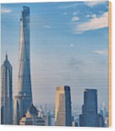 Shanghai City Skyline Wood Print