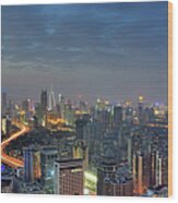 Shanghai Cityscape With Crowded Wood Print