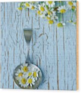 Silver Spoon With Chamomile Flowers Wood Print