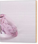 Single Pink Diamond On White Background Copyspace Right Wood Print