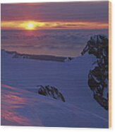 Skier And Sunsert On Franz Josef Glacier Wood Print