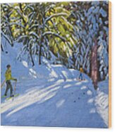 Skiing Through The Woods  La Clusaz Wood Print