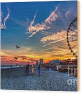 Skywheel Sunset At Myrtle Beach Wood Print
