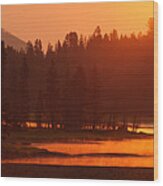 Smoky Sunrise At Yellowstone's Fishing Bridge Wood Print