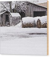 Snow Covered Farm Wood Print