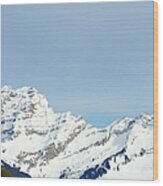 Snow Covered Mountain Peak In The Swiss Wood Print
