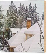 Snow Covered Rooftops - Winter In Lake Oswego Or Wood Print