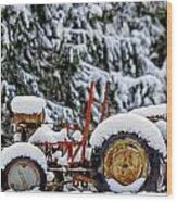 Snow Covered Tractor Wood Print