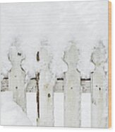 Snow On A White Picket Fence Wood Print
