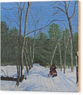 Snowmobile On Trail Wood Print