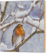 Snowy Robin Wood Print