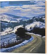 Snowy Scene And Rural Road Wood Print