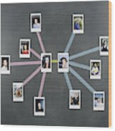 Social Network Diagram With Photos Wood Print