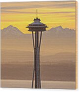 Space Needle At Sunset Wood Print
