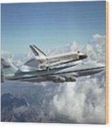 Space Shuttle Discovery And Carrier Wood Print
