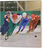 Speed Skaters Training Wood Print