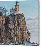 Split Rock Lighthouse In Winter Wood Print