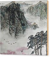 Spring Mountains And The Great Wall Wood Print