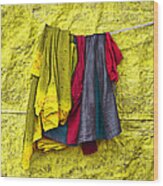 Clothes Drying On A Clotheslines - Minimalist Photography Wood Print