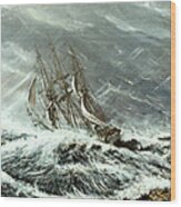 Square Rigged Sailing Ship In A Storm Wood Print
