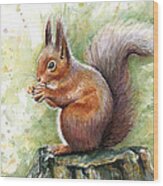 Squirrel Watercolor Art Wood Print