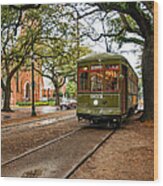 St. Charles Ave. Streetcar In New Orleans Wood Print