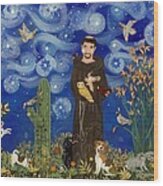 St. Francis Pet Portrait On A Starry Night Wood Print