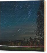 Star Trails Car Trails Wood Print