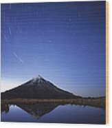 Star Trails Over Mt Taranaki New Zealand Wood Print