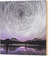 Star Trails With Northern Light Wood Print
