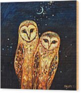Starlight Owls Wood Print