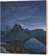 Starry Night At Mount Assiniboine Wood Print