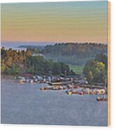 Stockholm Archipelago Harbor At Dawn Panorama Sweden Wood Print