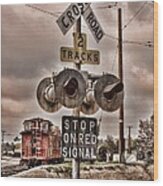 Stop On Red Signal Wood Print