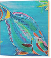 Stoplight Parrot Fish Wood Print