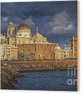 Stormy Skies Over The Cathedral Cadiz Spain Wood Print