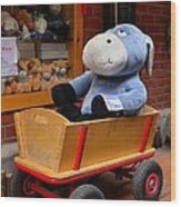 Stuffed Donkey Toy In Wooden Barrow Cart Wood Print