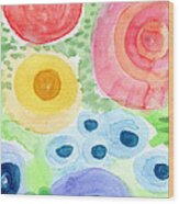 Summer Garden Blooms- Watercolor Painting Wood Print