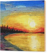 Sun Over The Lake Wood Print