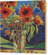 Sunflowers In A Crystal Vase Wood Print