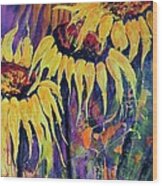 Sunflowers On Purple Wood Print