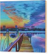 Sunrise On The Dock Wood Print