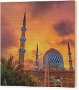 Sunset At Mosque Wood Print